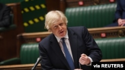 Britain's Prime Minister Boris Johnson speaks during the weekly question time debate at the House of Commons in London, Britain, March 10, 2021. (UK Parliament/Jessica Taylor/Handout via Reuters) 