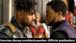 FILE - A scene from "Black Panther," a nominee for best adapted screenplay at the Writers Guild of America Awards. 