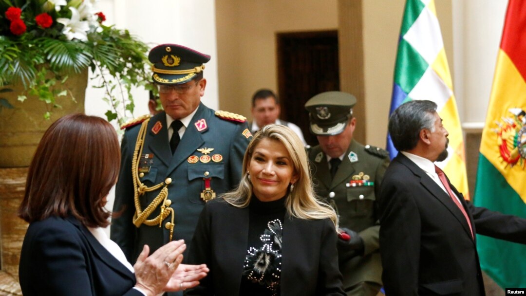 FILE - Bolivia's interim President Jeanine Anez attends a ceremony at the presidential palace in La Paz, Bolivia, Nov. 22, 2019.