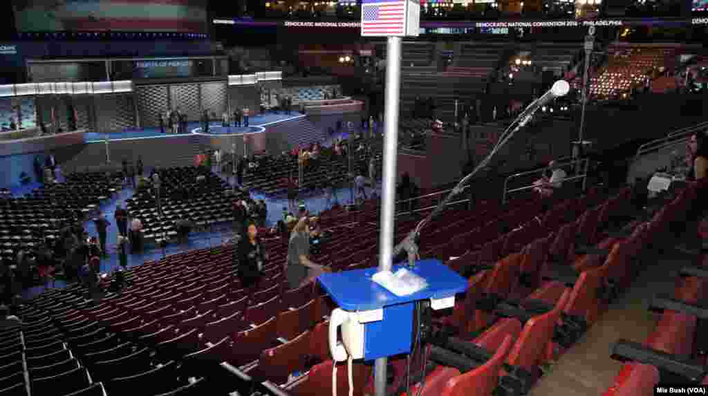 The Oregon delegation to the Democratic National Convention is located among the farthest from the main stage, at the Wells Fargo Arena in Philadelphia, July 26, 2016. A microphone next to the state placard allows for delegates to vote during the roll cal