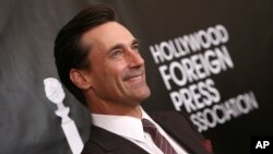 Jon Hamm arrives at The Hollywood Foreign Press Association's Annual Grants Banquet at the Beverly Wilshire hotel, Aug. 13, 2015, in Beverly Hills, California. 