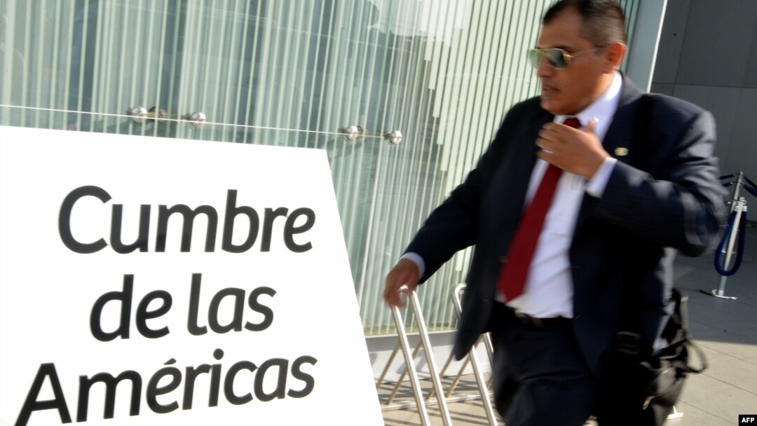 A man walks outside the Lima Convention Center in Lima, Peru, April 10, 2018, ahead of the Eighth Summit of the Americas.