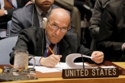 FILE - U.S. diplomat Elliott Abrams attends a meeting of the U.N. Security Council on Venezuela at U.N. headquarters in New York, Feb. 28, 2019.
