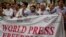 Pakistan journalists rally to observe the World Press Freedom Day in Islamabad, Pakistan, May 3, 2016.