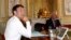 French President Emmanuel Macron during a videoconference on the conoravirus with Group of Seven leaders at the Elysee Palace in Paris, Thursday, April 16, 2020. 