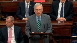 FILE - In this image from video, Senate Majority Leader Mitch McConnell, R-Ky., speaks as the impeachment trial against President Donald Trump begins in the Senate at the U.S. Capitol in Washington, Jan. 16, 2020.
