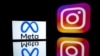 FILE - This photograph taken on Jan. 12, 2023, shows a smartphone and a computer screen displaying the reflected logos of Instagram app and its parent company Meta in Toulouse, south-western France.