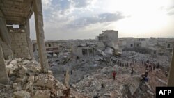 Vista de la destrucción en Zardana, en la norteña provincia siria de Idlib, mayormente en poder de los rebeldes, el 8 de junio de 2018.