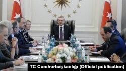 Uluslararası Basın Enstitüsü (IPI) ve Gazetecileri Koruma Komitesi (CPJ) heyetini kabul eden Cumhurbaşkanı Erdoğan