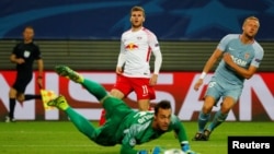 Timo Werner de RB Leipzig lors du match face à l’AS Monaco au Red Bull Arena, à Leipzig, Allemagne, 13 septembre 2017.