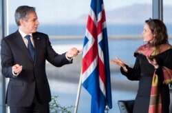 U.S. Secretary of State Antony Blinken and Icelandic Prime Minister Katrin Jakobsdottir hold a meeting at the Harpa Concert Hall in Reykjavik, Iceland, May 18, 2021.