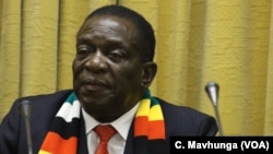 President Emmerson Mnangagwa was cautious about Zimbabwe discovering oil and gas deposits, Nov. 2, 2018, in Harare, Zimbabwe.