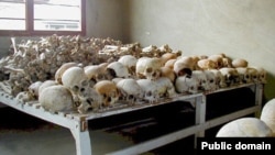 Skulls of victims of the Rwandan genocide at the Murambi Technical School, where many victims were killed. It is now a genocide museum.