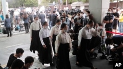 Mourners arrive to offer condolences July 10, 2020, at Seoul National University Hospital, where a funeral hall for late Seoul Mayor Park Won-soon was established in Seoul, South Korea. 