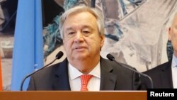 Antonio Guterres, Secrétaire général des Nations Unies, à Genève, Suisse, 3 avril 2018.