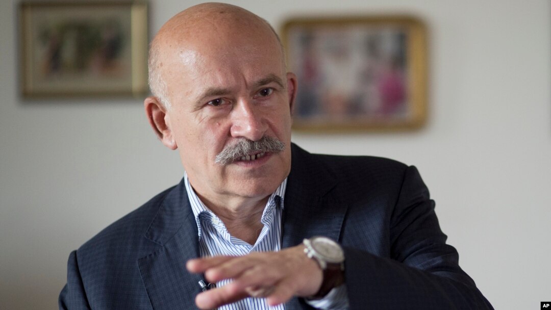 Pavel Palazchenko, the former chief interpreter for Soviet leader Mikhail Gorbachev and Foreign Minister Eduard Shevardnadze speaks during his interview to the Associated Press at Gorbachev foundation's headquarters in Moscow, Russia, July 23, 2018. 