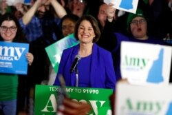 Democratic presidential candidate Sen. Amy Klobuchar of Minnesota speaks at her election night party, Feb. 11, 2020, in Concord, N.H.