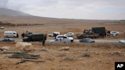 A photo released by the Syrian official news agency SANA shows Syrian government forces taking up positions in Palmyra before retaing the ancient city from Islamic State group militants, near Homs, Syria, March 2, 2017.