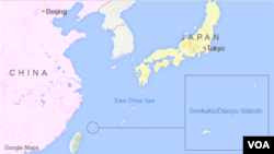 The East China Sea, including the Senkaku/Diaoyu Islands.