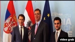 Ministar spoljnih poslova Austrije, Sebastijan Kurc sa premijerom Vučićem i ministrom finansija Srbije, Lazarom Krstićem