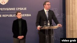 Arhiva - Predsednik Srbije Aleksandar Vučić drži konferenciju za novinare sa premijerkom Anom Brnabić.