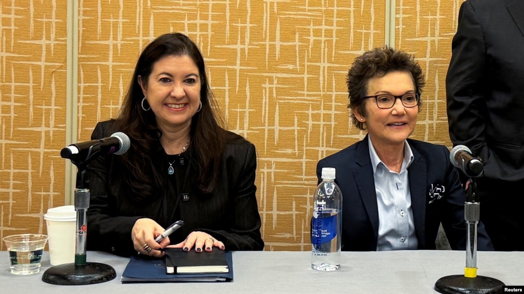 Federal Reserve Board Governor Adriana Kugler, left, and Federal Reserve Bank of San Francisco President Mary Daly attend the American Economics Association's annual conference, in San Francisco, California, Jan. 4, 2025.