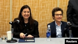 Federal Reserve Board Governor Adriana Kugler, left, and Federal Reserve Bank of San Francisco President Mary Daly attend the American Economics Association's annual conference, in San Francisco, California, Jan. 4, 2025.