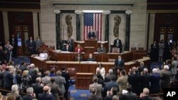 In this image from House Television video, House Speaker Paul Ryan addresses a hushed and packed chamber hours after the shooting of Representative Steve Scalise, June 14, 2017, Ryan said, "We are united in our anguish. An attack on one of us is an attack on all of us." 