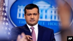 White House deputy press secretary Raj Shah speaks during the daily press briefing in the Brady press briefing room at the White House, in Washington, Feb. 8, 2018. 