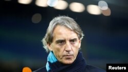 Roberto Mancini, pelatih Zenit St, Petersburg, sebelum laga melawan RB Leipzig dalam babak 16 besar Liga Europa, di Bull Arena, Leipzig, Jerman, 8 Maret 2018.