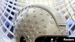 An EEG enabled helmet, due to be used in an experiment on the impact of a microgravity environment on brain activity is displayed at Israeli startup Brain.Space in Tel Aviv