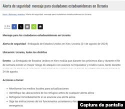 Captura del comunicado en la web de la Embajada.