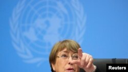 Michelle Bachelet, Alta Comisionada de Naciones Unidas para los Derechos Humanos, fustiga el 22 de junio de 2021 en la sede de la ONU en Ginebra, Suiza, la arremetida del presidente Daniel Ortega contra la oposición en Nicaragua.