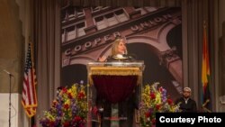 Investigative journalist Sacha Pfeiffer delivers the commencement address at The Cooper Union for the Advancement of Science and Art in New York, Tuesday May 23, 2017. (Courtesy of The Cooper Union/Photo by João Enxuto)