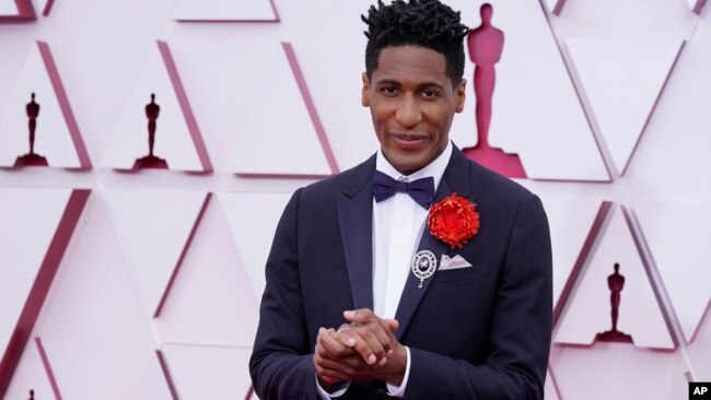 Jon Batiste arrives at the Oscars on April 25, 2021, at Union Station in Los Angeles.