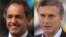 FILES - This combo shows Argentina's presidential candidates, from left, Daniel Scioli and Mauricio Macri. Macri has a more-than eight-point lead over his ruling party rival with 11 days until the run-off vote, a poll showed on Nov. 11, 2015.