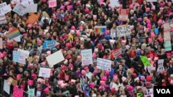 FILE - Protesters gather near the U.S. Capitol in Washington, D.C., for the Women's March, Jan. 21, 2017. (B. Allen/VOA) 