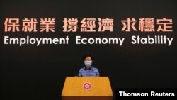 La líder ejecutiva de Hong Kong, Carrie Lam, durante una conferencia de prensa el 26 de mayo de 2020. 