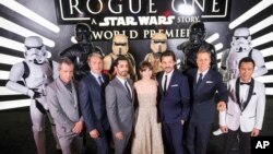 The cast of "Rogue One: A Star Wars Story" at the World Premiere at The Pantages Theatre, Dec. 10, 2016, in Hollywood, California.