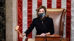 Speaker of the House Nancy Pelosi, D-Calif., gavels in the final vote of the impeachment of President Donald Trump, for his role in inciting an angry mob to storm the Congress last week, at the Capitol in Washington, Wednesday, Jan. 13, 2021. (AP…