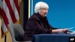 Menteri Keuangan Janet Yellen berbicara dalam pertemuan virtual untuk membahas Rencana Penyelamatan Amerika, 5 Februari 2021. (Foto: AP)