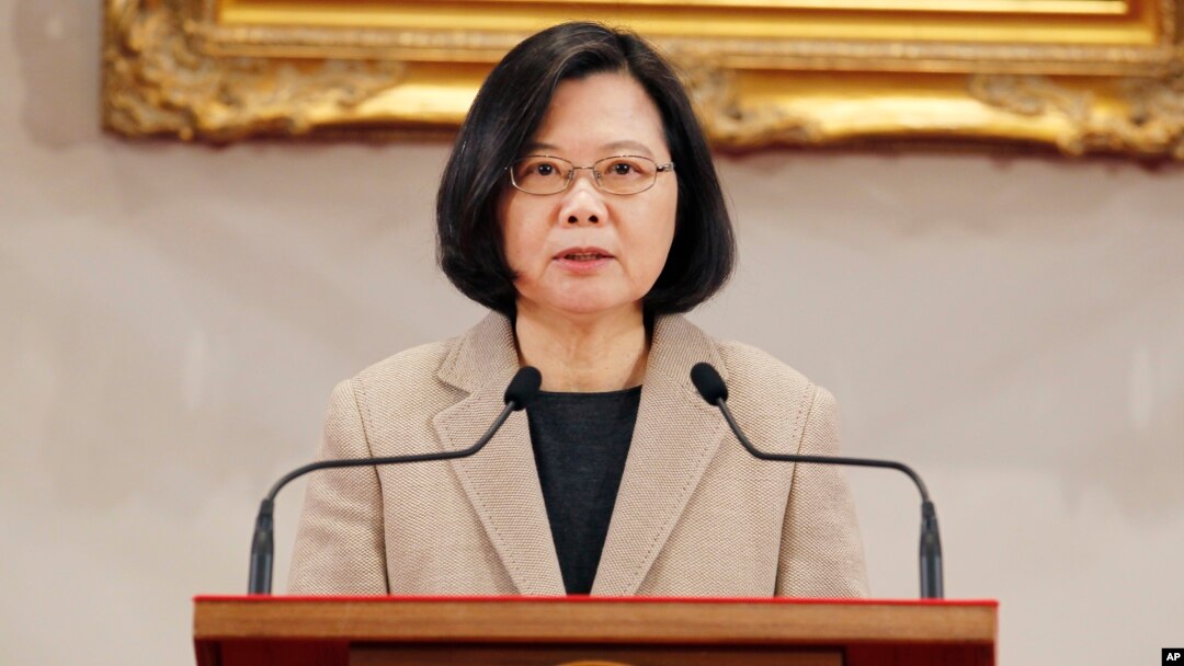 Taiwanese President Tsai Ing-wen delivers a speech during a New Year's day press conference in Taipei, Taiwan, Jan. 1, 2019.