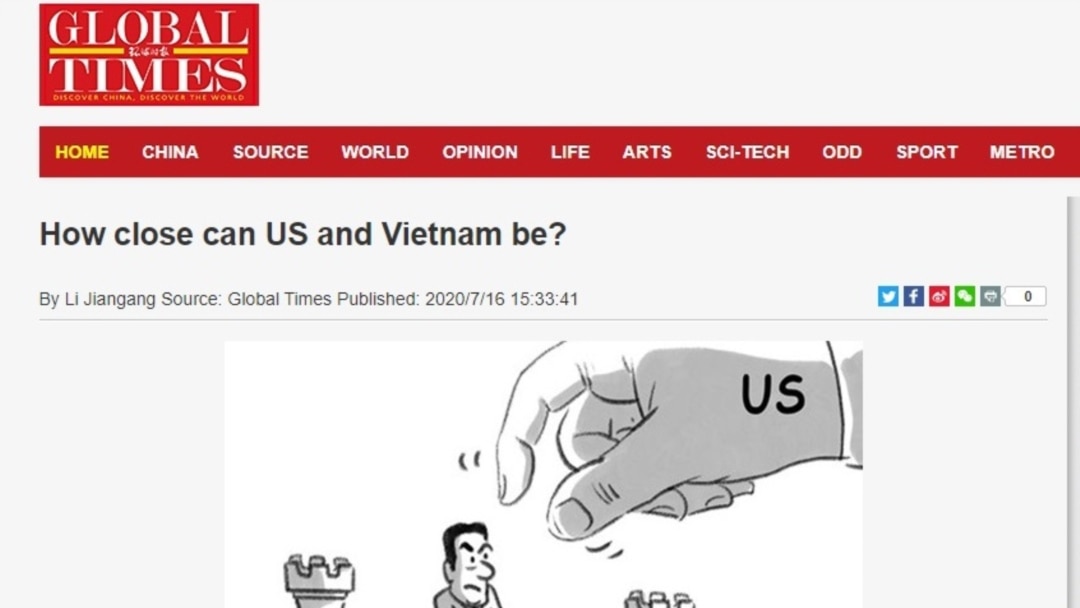 Hoàn Cầu Thời Báo: VN sẽ 'trắng tay' nếu đu dây Mỹ tăng cường sức mạnh ở  Biển Đông