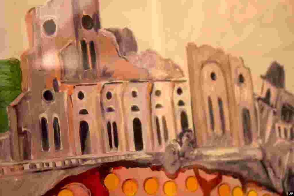 After Haiti’s devastating January 2010 earthquake, Duval-Carrié produced this work, featuring a Voodoo deity holding up the destroyed cathedral in the Haitian capital, Port-au-Prince.