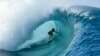 22 year-old Matahi Drollet surfs at Teahupoo off the coast of Tahiti in French Polynesia, May 11, 2020.