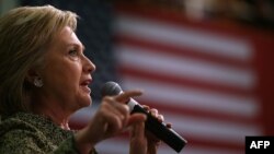 Democratic presidential candidate former Secretary of State Hillary Clinton speaks during a "Get Out The Vote" rally at the University of Arkansas-Pine Bluff in Pine Bluff, Arkansas, Feb. 28, 2016. 