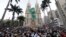 Protesters gather in front of the Metropolitan Cathedral in Sao Paulo, Brazil, June 18, 2013.