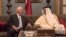U.S. Secretary of State Rex Tillerson meets with the Emir of Qatar, Sheikh Tamim Bin Hamad Al Thani at the Sea Palace, in Doha, Qatar, Tuesday, July 11, 2017. 
