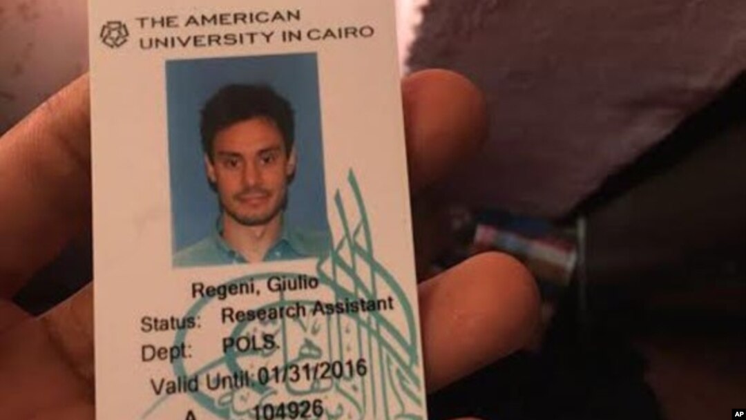Kartu mahasiswa mendiang Giulio Regeni, mahasiswa Italia yang tewas dibunuh di Kairo (foto: ilustrasi). 