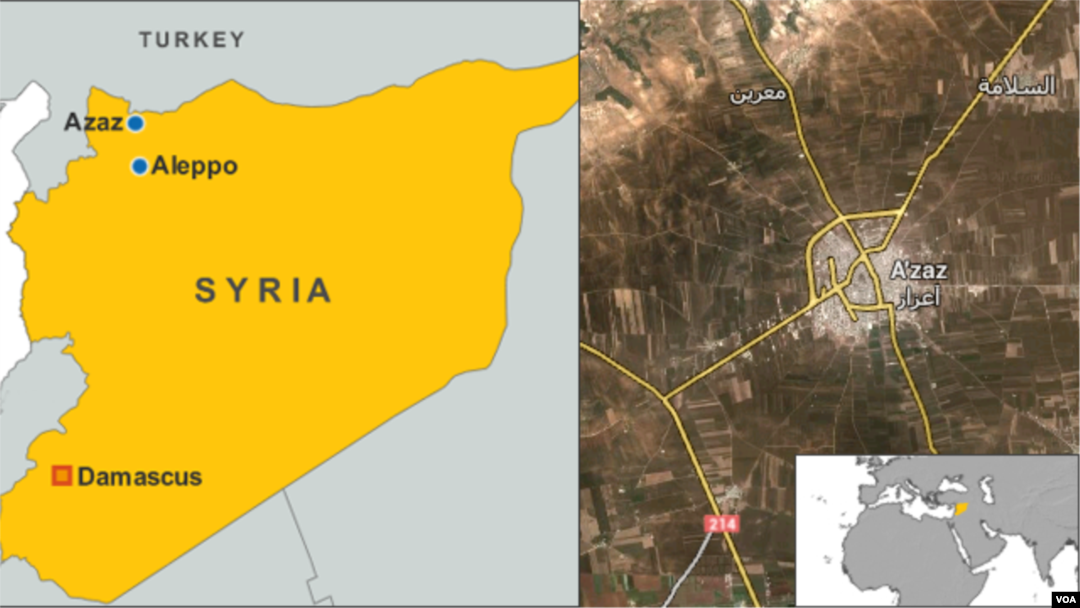 Bản đồ thị trấn Azaz, Syria.